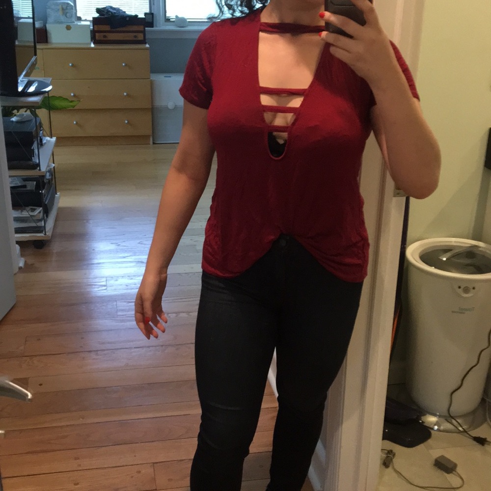 Deep cranberry cut out detailed shirt